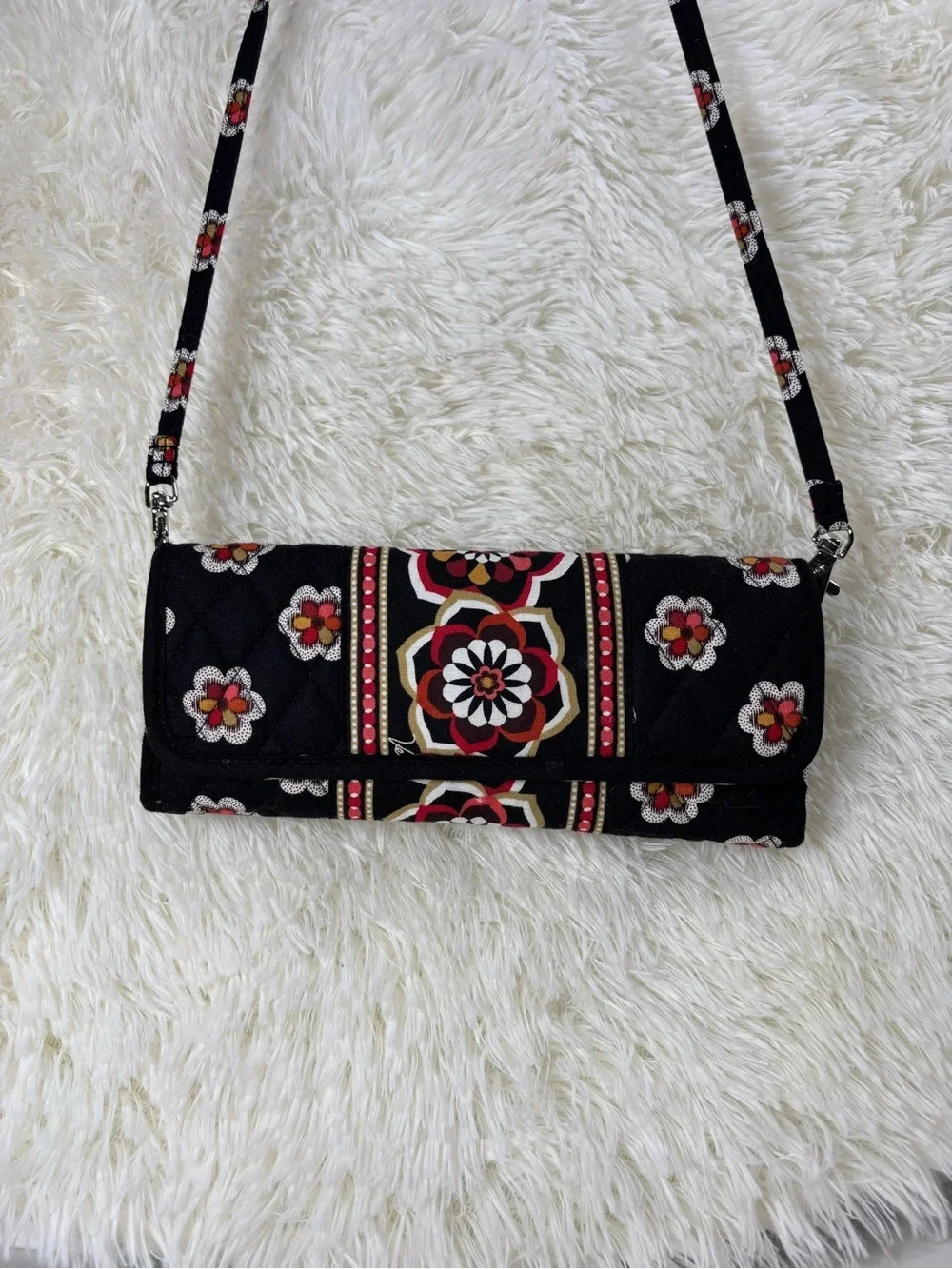 Vera Bradley Quilted Black Floral Crossbody Bag- Stylish Women's Bag